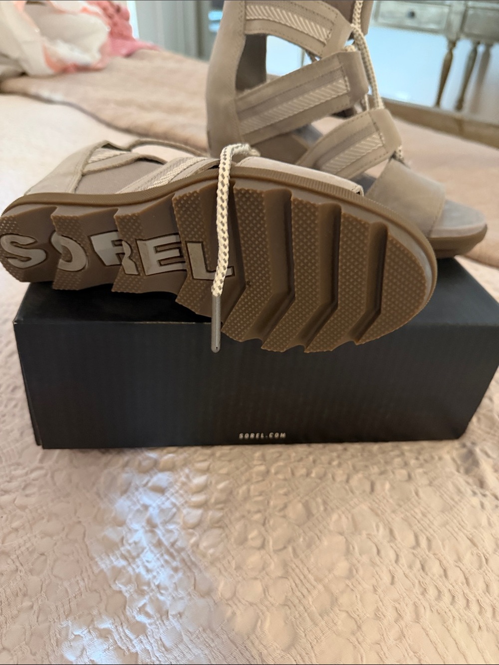 Sorel Neutral Taupe Strappy Wedge Sandals